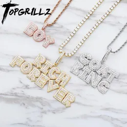 Hänge Halsband TOPGRILLZ Custom Name Ice out Zirconia Letter Hänge Halsband Shiny Cubic Zirconia Hänge Hip Hop Mode Smycken Present 230704