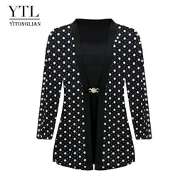 Camiseta Feminina Plus Size Yitonglian Vintage Polka Dot Blusa Elegante Casual Tops para Trabalho Camisa de Manga Longa H414D 230705