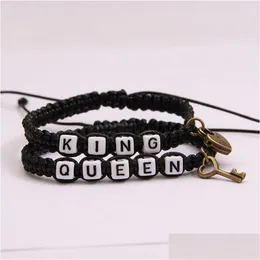 Charm Bracelets 2Pcs/Lot Her King And His Queen Couple For Women Men Vintage Key Lock Braided Rope Wrap Bangle Fashion Lovers Jewelr Dhizw