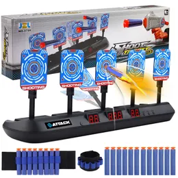 Gun Toys 5 Bit Auto Reset Electric Scoring Target Toy with 2PCS Wristbands 20PCS Refill Darts Light Sound Effect for Nerf Shooting Game 230704