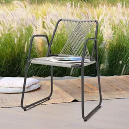 Woven Outdoor Single Chair, Rope, Patio, Backyard, Deck, Light Weight, Black GraySimple and convenient