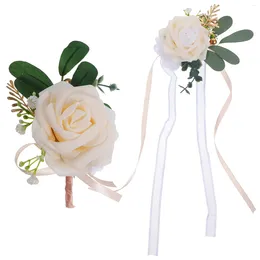 Dekorativa blommor Handled Blomma Corsage Boutonniere Prop Armband Set Bröllopsarmband Brud Armband Par Brud Set