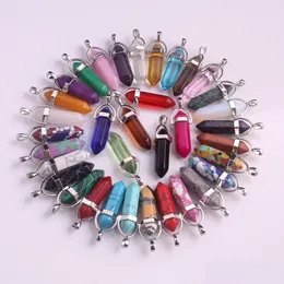 Pendant Necklaces Quartz Point Necklace Hexagonal Prism Crystal Agate Turquoise Lava Rock Natural Stone Charm Stainless Steel Chain Dhmco