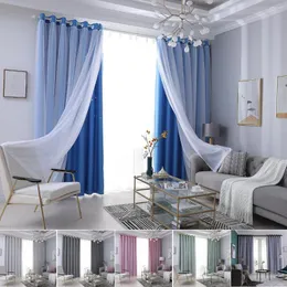 Curtain 100x250cm Solid Yarn Stars Window Double-Layer Tulle Eyelets Drapes Home Bedroom Living Room Decor D30