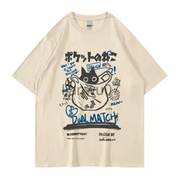 T-shirt da uomo Hip Hop TShirt Uomo Streetwear Kanji giapponese T-shirt stampata gatto divertente 2022 T-shirt da uomo manica corta casual in cotone Harajuku Top J230705