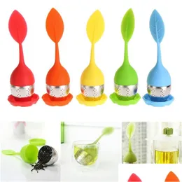 Coffee Tea Tools 8 Color Sweet Leaf Infuser Sile Reusable Strainer With Drop Tray Novelty Bag Herbal Spice Filter Infusores C473 D Dhhsr