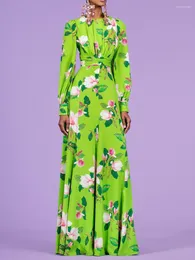 Lässige Kleider Damenkleid 2023 Senior Acetat Satin Grün Blumenmädchen Temperament Taille Sammlung lang