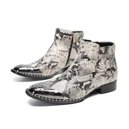 El yapımı yılan cilt erkek ayak bileği botları çelik ayak parmağı gerçek deri askeri ayakkabılar adam elbise zapatos para hombres