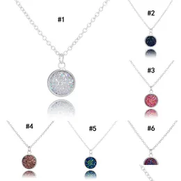 Pendant Necklaces New Fashion Round Druzy 6 Colors Bling Natural Stone Drusy Charm Link Chain Necklace For Women Luxury Jewelry Gift Dhqwe