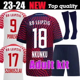 مجموعة الكبار 2023 2024 Soccer Jerseys RB Leipzig Nkunku Silva Home Away 23 24 Haidara Olmo Szoboszlai Poulsen Klostermann Forsberg Laimer Adams Football Dorts