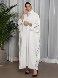 Roupas étnicas Siskakia quimono abaya branco Oriente Médio Dubai Muslim Dubai Cardigan Robe para mulheres Contraste de retalhos Eid Islâmico Eid