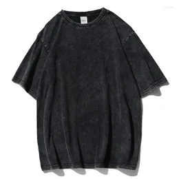 Herrkostymer NO.2 A1277 Tvättad nödställd bomull Kortärmad T-shirt Herr 2023 Sommar Svart Rundhalsad Japansk Retro Oversized Topp