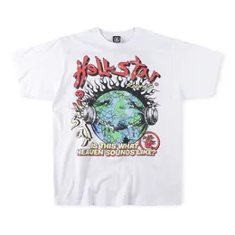 مصمم أزياء الملابس المحملات Tshirts High Street Hellstar Studios Globe Cotton Printed Short Sleeve T-Shirt for Men and Women Rock Hip Hop