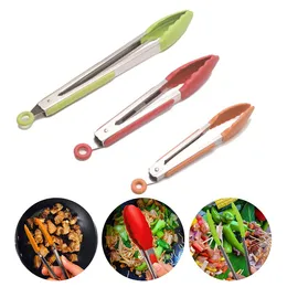 BBQ Grills Silicone Food Tong Non Stick Stainless Steel Cooking Clip Salad Bread Severing Kitchen Clamp 230706