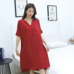 Vêtements de nuit pour femmes col en V chemise de nuit coton chemise de nuit extensible été coréen lâche Pijamas femme couleur unie service à domicile Sexy Robe