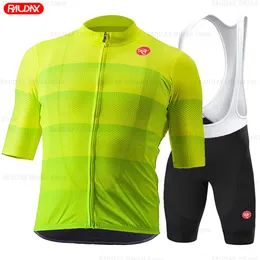 Zestawy koszulek rowerowych Rx fluorescencyjny zielony zestaw z krótkim rękawem oddychająca odzież rowerowa MTB Maillot Ropa Ciclismo jednolity kombinezon 230706
