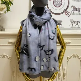 Women's long scarf scarves shawl 100% cashmere material grey print letters butterfly pattern big size 200cm - 100cm