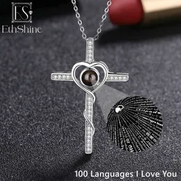 Pendant Necklaces EthShine 925 Silver Customized Cross Projection Necklace Christmas Gift Creative Photo Projection Gift for Friends and Family Z230707