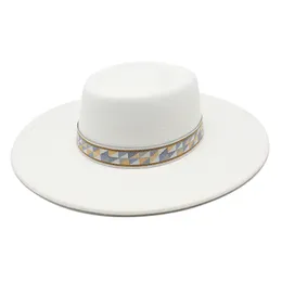 Brittisk stil Herr Dam Ull Filt Fedoras hatt 9,5 cm bred brättad platt bowler Jazz kyrkkeps Dam Elegant klänning Hattar