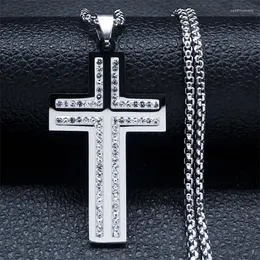 Hänge Halsband Mode Cross Halsband Dam/Män Silver Färg Kristall Rostfritt Stål Jesus Smycken Cordao Masculino N4939S06