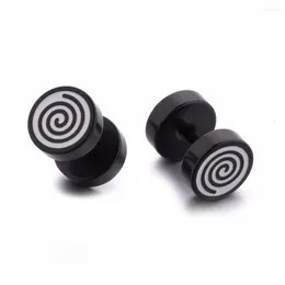 Brincos de parafuso prisioneiro de aço inoxidável de dois lados redondos para homens mulheres punk espiral grão preto feminino masculino