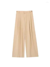 Pantalons pour femmes Nlzgmsj été élégant mode bureau dame costume se plie boutons avant taille haute femmes pantalon large femme pantalon