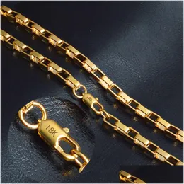 Łańcuchy 4Mm 18K złoty łańcuszek dla mężczyzn 20 cali Box Choker kobiety naszyjnik Hip Hop biżuteria w Bk hurtownia Drop Delivery naszyjniki wisiorek Dhyu5