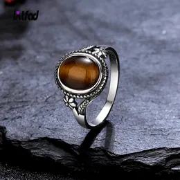 Natuurlijk 8*10 mm Tiger's Eye Stone Finger Ring Fashion sieraden Ringen voor vrouwen cadeau 925 Sterling zilveren bloemvormige ring