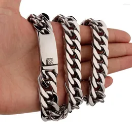 Chains 15/17MM Punk Gift 316L Stainless Steel Necklace Bracelet Men Women Curb Cuban Link Chain Silver Color Jewelry Solid Metal 7-40"