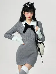 Sukienki na co dzień Dzianina Bodycon Mini Party Dress Kobieta Slim Pure Color Y2k Koreańska Moda Słodki Elegancki Sweter 2023 Wiosna