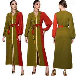 Etniska kläder Lyx Strass Patchwork Långärmad Abaya Mode Dubai Kvinnor Fest Maxiklänning Marocko Femme Aftonklänning Lös mantel