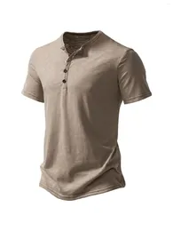 Herren Freizeithemden Herren S-Shirt Kurzarm V-Ausschnitt Knöpfe Solide Lose Party Straße Frühling Sommer Tops