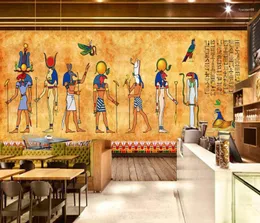 Tapety CJSIR Vintage egipski fresk Bar tło do restauracji ściana niestandardowy duży Mural zielona tapeta Papel De Parede Para Quarto