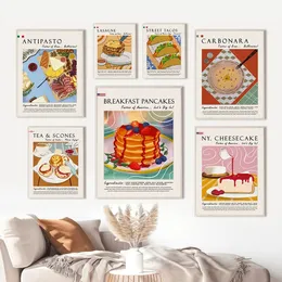 Amerikanische Pfannkuchen Italienisch Carbonara Mexikanische Taco Food Canvas Malerei Wandkunst Nordisches Poster -Druckbild für Wohnzimmer Dekor Steule Cafe Unerfamiert