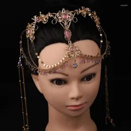 Saç klipleri Çin Hanfu Boncuk Tassel Tepe Kafa Bandı Kadınlar İçin Saç Bandı Hindistan Aksesuarları Gelin Takı Tiara Headdress