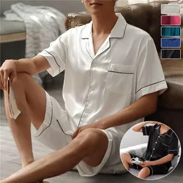 Roupa de dormir masculina 2023 pijama de verão para homem tamanho grande conjuntos de pijama de seda para homens shorts de cetim manga curta casa pijama roupa de noite roupa de dormir