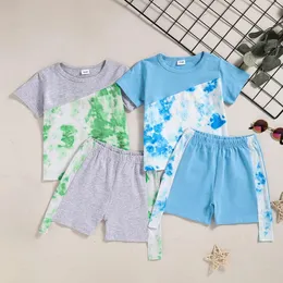 Tench Coats Summer Tie Dye Round Neck Short Sleeved T Shirt Personalized Shorts Fashion Boy Suit