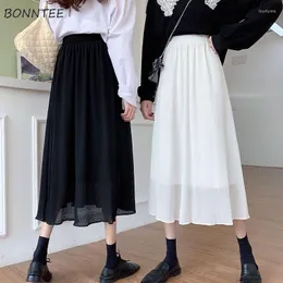 Skirts Women Chiffon Ladies Summer Arrival Mid-calf All-match Elastic Waist A-line Jupe Femme Retro Fashion Classic