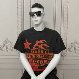 Roupas de moda de grife Tees Camisetas American West Coast Trendy Hellstar Star Usado Full Back Inglês Impresso Solto Short Sleeve T-shirt para homens Rock Hip hop