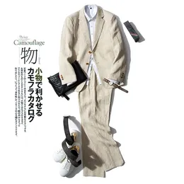 Garnitury męskie Blazers lniany komplet garniturów mężczyzna marynarka w stylu casual, wiosenna i jesienna biznesowa bawełniana kurtka dla mężczyzn lato japoński koreański brytyjski 230705