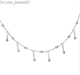 Pendant Necklaces 100% 925 Sterling Silver BEZEL Drop CZ Station Charm Tassel Chain Dainty Necklace Suitable for Women's Sexy Layer Bobo Jewelry Z230707