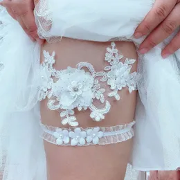 Gelin jartiyer beyaz dantel çiçek y rhinestones inciler bacak kemeri romantik uyluk jartiyer yüzüğü kadınlar için gelin aksesuarları damla d dhzl1