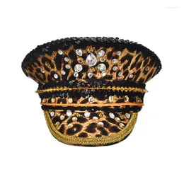 Berets Women's Burning Man Sequin Hats Retro Leopard With Glasses Fashion Men Women Handmade Steampunk Top Caps