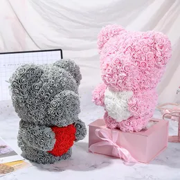 Dekoracyjne wieńce z kwiatów 2023 stojący niedźwiedź z róż sztuczne miś z sercem na walentynki urodziny prezenty dla dziewczyny