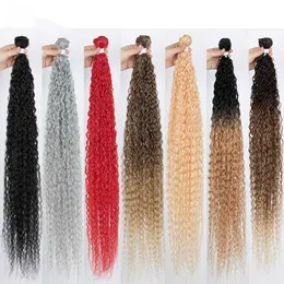 Peruki syntetyczne Kinky Curl Wiązki włosów w koński ogon 34 cale 100 g Miękka Długie Splot syntetyczny Ombre Brązowy Blond 230227