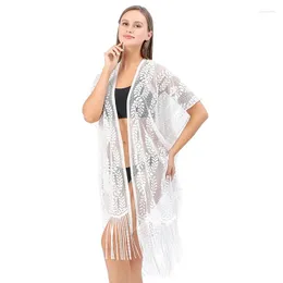 Costumi da bagno da donna Sexty Women Abito da spiaggia in pizzo floreale Protezione solare Beachwear Cardigan Bikini Cover Up Tuniche per Lady Long Pareos Ups