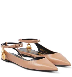 Verano Prefecto Tomxford Sandalias Zapatos Candado Puntiagudo Desnudo Mujeres Slingback Diseñador de lujo Dama Fiesta de tacón bajo Boda Punta estrecha Pumps35-42