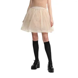 スカート甘い弾性ハイウエストメッシュ女性のスカート 2023 夏のファッションエレガントな Y2k ふわふわ花のつぼみ一言ショート