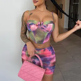 Vestido de duas peças feminino verão 2 peças roupas com estampa floral camisolas sem mangas sem costas sem mangas regata cintura alta conjunto de minissaias