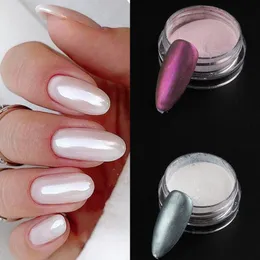 Brokat do paznokci 1 pudełko Aurora Nail Fairy Powder Pigment Perłowy biały Tarcie na Nail Art Glitter Dust Chrome Manicure Holograficzne dekoracje 230705